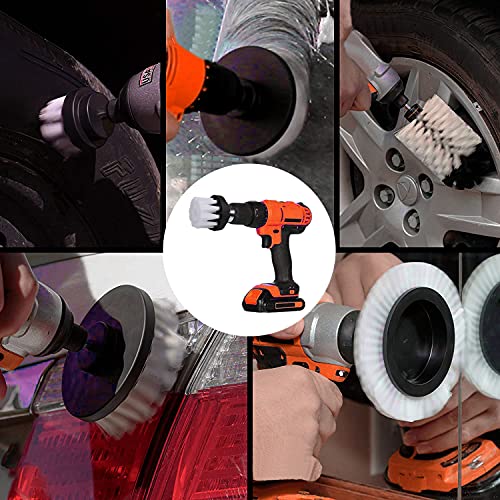 Brush Attachment Drill Set 5 Pieces Drill Brushes Attachment Cleaning Brush Rim Brush Scrubber Cleaning Brush Kit for Rims, Bathtub, Tiles, Kitch