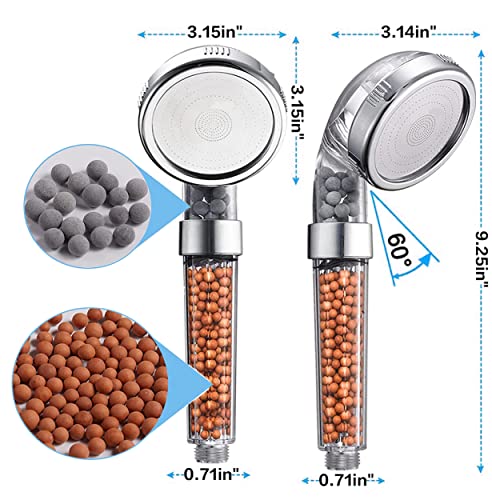 LAMOOER Shower Heads with Beads Filter High Pressure Shower Head Handheld with 3 Spray Modes Water Saving Bathing (1 Pack)