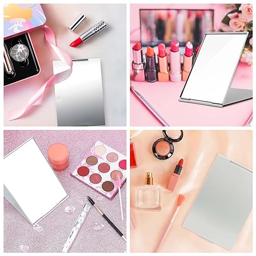 JIANYH 2 Pcs Travel Mirror, 11.5x8 CM Unisex Ultra Slim Durable Portable Mirror, Silver Folding Pocket Compact Mirror for Make Up Hair Styling an