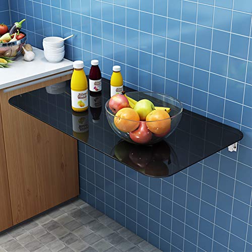 OUYOXI Tempered Glass Folding Shelf Multifunction Small Apartment Wall Mounted Fold Down Table For Study Computer Kitchen Dining Table (Color : B
