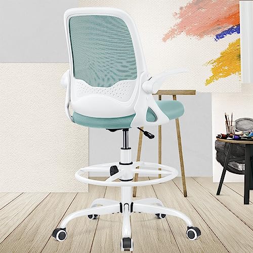 KERDOM Ergonomic Office Chair, Desk chair with Flip-up Armrests and Lumbar Support, Height Adjustable Computer Swivel Chair with Footrest Ring Su