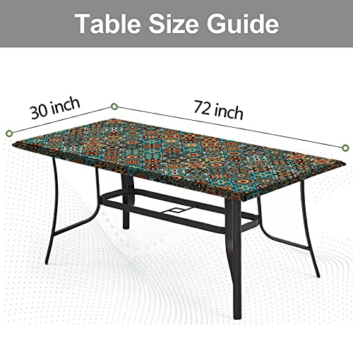 Tablecloth for Folding Table, boho Picnic Table Cover, Waterproof Fitted Table Covers for 6 Foot Tables, Elastic Rim Plastic Table Cover for Picn
