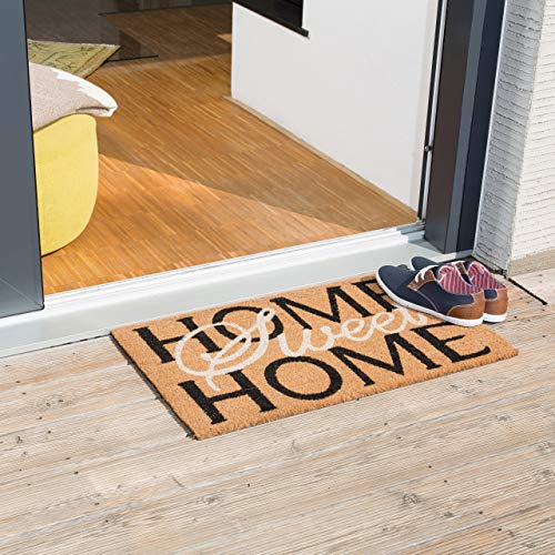 Relaxdays Coir Doormat "Home Sweet Home" Welcome Mat with Anti-Slip PVC Underside Coconut Fiber Floor Mat Size: 1.5 x 75 x 45 cm, Natural Brown