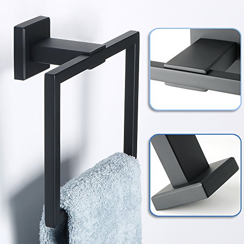 Sayayo Black Towel Rail Hand Towel Holder Towel Ring Wall Mounted for Bathroom Kitchen, SUS304 Stainless Steel Modern Square Design, EGK8009-B