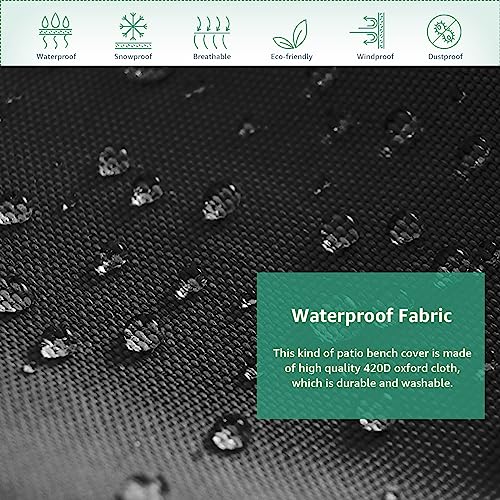 Garden Bench Cover 3 Seater Outdoor Waterproof Long Chair Cover 420D Oxford Fabric Patio Furniture Cover with Drawstring Cord and Storage Bag Bla