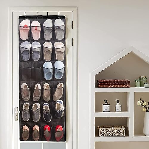 NC Hanging Organiser Over the Door, Shoe Racks with 24 Mesh Pockets 4 Door Hooks, Shoe Storage Organiser Holder Tidy with Large Fabric Pockets Sh