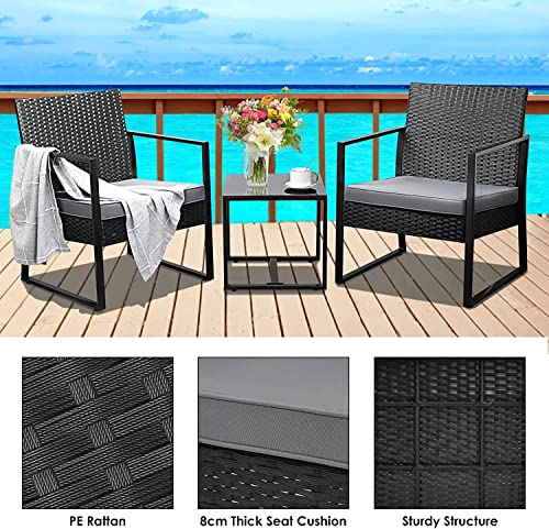 DLOETT 3 PCS Rattan Garden Furniture Set Outdoor Rattan Wicker Bistro Set with Coffee Table for Indoor Outdoor Patio Garden Backyard