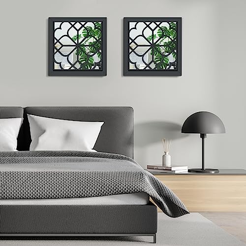 Tatuo 4 Pcs 12 x 12 Inch Square Mirrors for Wall Decor Rustic Farmhouse Accent Mirror Living Room Entry Decorative Mirror for Bedroom Kitchen Bat