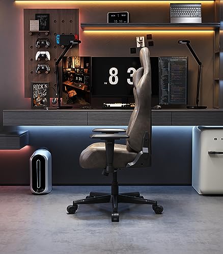 lbvuer Gaming Chair Ergonomic Vintage Leather Office Chair Adjustable Armrest Back Gaming Chair with Headrest and Lumbar Support (Brown) (Brown)