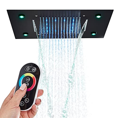 Rozin Wall Mount 12 inch Rainfall Square Shower Head with Shower Arm Shower Hose Stainless Steel Chrome Finish