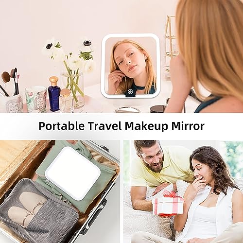 Large Travel Makeup Mirror with Lights, Lighted Makeup Mirror with 360° Angle, Dimmable 3 Color Modes Rechargeable 2000mAh Battery Portable Ultra
