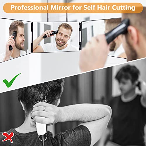 JIAABCHOMO 3 Way Mirror,360 Mirror Self Cut Hair with Height Telescoping Hooks,Portable Adjustable Vanity Mirrors for Self Styling Hair Cutting S
