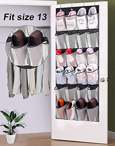 Shoe Organizers Hanging Storage Over the Door Shoe Racks with 24 Large Mesh Pockets 4 Hooks Gadget Storage Wall Hanging Wardrobe for Kitchen Bedr