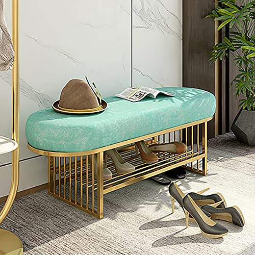 Luxurious Entryway Bench with Golden Shoe Rack,Velvet Shoe Bench Upholstered Bench Seat,Modern Shoe Rack Bench Shoe Storage Bench Shoe Organizer-
