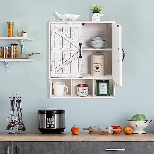 RiteSune Farmhouse Wall Mounted Cabinet, Medicine Cabinet with Magnetic Doors, Wood Vintage Wall Cabinet Over Toilet for Bathroom, Kitchen, Livin