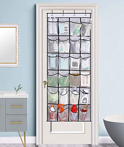 MISSLO Over the Door Shoe Storage Organiser Hanging Shoe Rack Holder 24 Large Mesh Pockets for Wardrobe Door Tidy with Hanger(White)