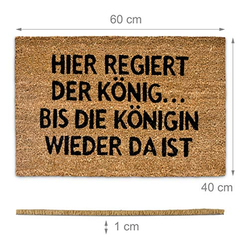 Relaxdays Natural Coconut Fibre Coir Doormat QUEEN German Welcome Mat w/ Anti-Slip Rubber PVC Underside, Brown