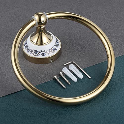 HIGOH Towel Racks,Towel Holder Bath Towel Holder, Bathroom Hand Towel, Ceramic Base Towel Hook Holder, Wall Mount Rack Blue & Porcelain Stainless