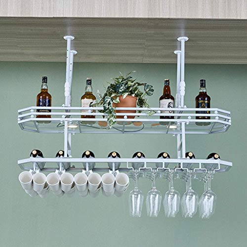 EYLINK Wine Racks,Household Wine Shelf Cup Holder- Adjustable Height Ceiling Mounted Hanging Wine Bottle Holder Metal Wine Glass Rack Goblet Stem