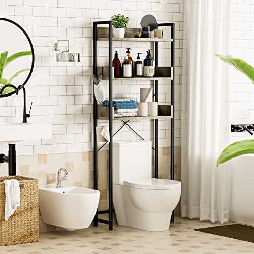 OTK Over-The-Toilet Storage, 3 Tier Bathroom Organizer Shelf, Freestanding Space Saver with Toilet Paper Holder, Multifunctional Over The Toilet