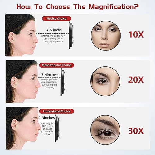 Round 30X Magnifying Mirror, 6 Inch Magnified Mirror with Three Mounting Suction Cups, Compact Magnifying Mirror and Tweezers, 30X Magnification