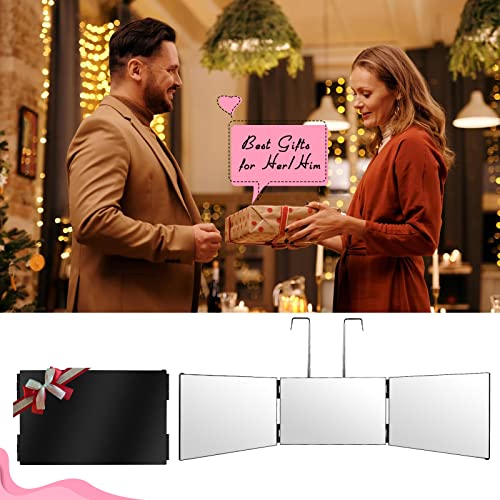 JIAABCHOMO 3 Way Mirror,360 Mirror Self Cut Hair with Height Telescoping Hooks,Portable Adjustable Vanity Mirrors for Self Styling Hair Cutting S