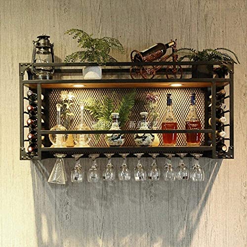 SUCHETA Hanging Wine Rack with Glass Holder and Shelf, Wine Rack Hanging,Wine Glass Racks Stemware Holder,Adjustable Height DecorationShelf, Wine