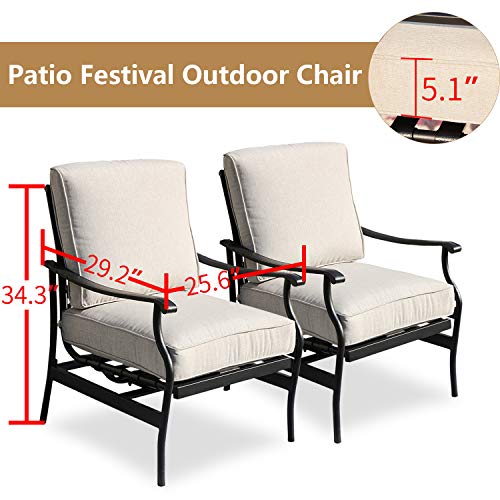 Patio Festival ® Outdoor Chair Bistro Cushioned Rocking Sofa Chairs Patio Furniture Sets Modern Conversation Set with 5.1 Inch Thick Seat Cushion