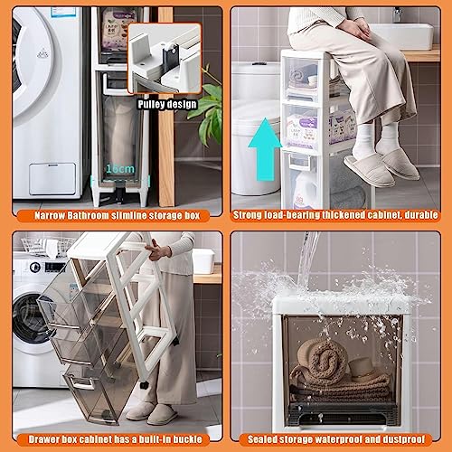 CIADAZ Small Bathroom Storage Cabinet, Toilet Paper Holder, 2/3/4 Tier Thin Toilet Vanity Cabinet, Narrow Bathroom Cabinet Organizer for Small Sp