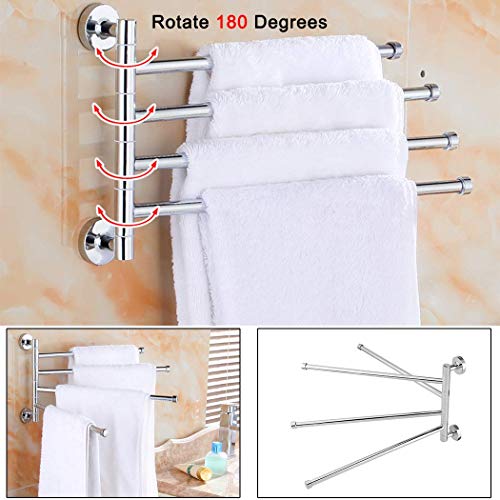 PHOEWON Swivel Towel Rail Chrome Stainless Steel Bath Rack Wall Mounted Towel Rack Holder with 4 Swivel Bars, Swing Towel Holder for Kitchen, Bat