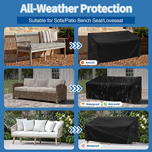 GARPROVM Garden Bench Cover, 2 Seaters Outdoor Chair Covers, Waterproof, Windproof, Heavy-duty, 600D Oxford Fabric Garden Furniture Covers for Ou