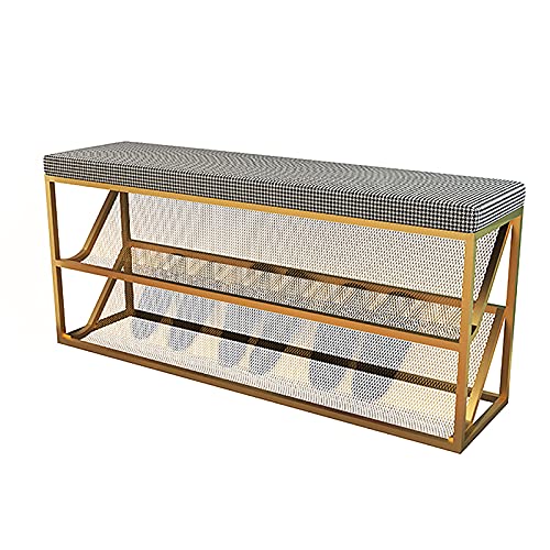 shoe storage bench ottoman Storage Benches Entry Shoe Bench With Comfy Cushion,③-Tier Metal Mesh Shoe Rack Bench Shoe Organizer,Modern Hallway Sh