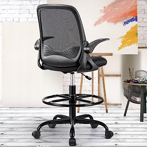 KERDOM Ergonomic Office Chair, Desk chair with Flip-up Armrests and Lumbar Support, Height Adjustable Computer Swivel Chair with Footrest Ring Su