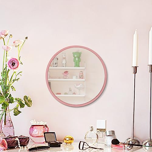JJUUYOU Round Wall Mirror with Wood Frame, Small Hanging Wall Decorative Mirror Distressed Natural Wooden Farmhouse Frame for Bedroom, Bathroom o
