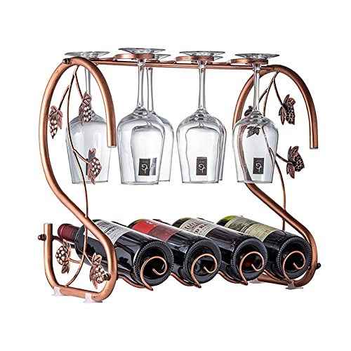 DISHENGZHEN Wine Rack 4 Bottles, Countertop Wine Bottles Holder Racks, Metal Copper Wine Glass Holder,Wine Storage Organizer Free Standing, Wine