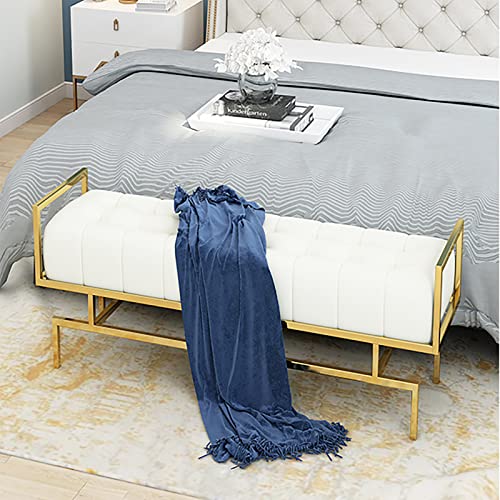 Luxurious End of Bed Bench,Leather Upholstered Bedroom Bench Bench Seat,Modern Multifunction Shoe Bench Entryway Bench Dining Bench-White 80x35x4