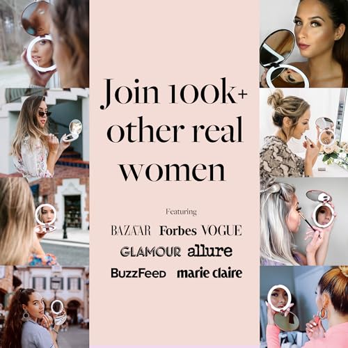 Fancii LED Lighted Travel Makeup Mirror, 1X/10X Magnification - Daylight Led, Compact, Portable, Large 127mm Wide Illuminated Mirror, Silk White