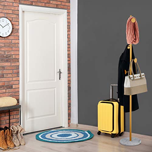 Relaxdays Coat Rack, with Marble Base, Standing Wardrobe with 5 Hooks, Hallway Storage, HxØ: 172 x 29 cm, Black/Gold