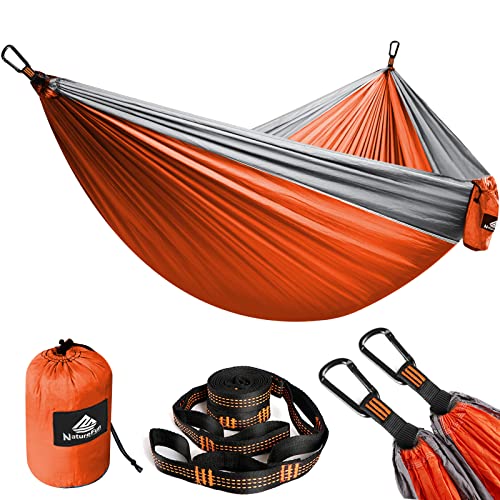 NATUREFUN Ultra-Light Travel Camping Hammock | 300kg Load Capacity,(300 x 200 cm) Breathable,Quick-drying Parachute Nylon | 2 x Premium Carabiner