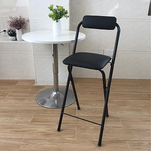Foldable Bar Stool, High Stool with Backs and Footrest, PU Padded Counter Height Foldable Stool No Assembly for Cafe, Bistro, High Kitchen Chair,