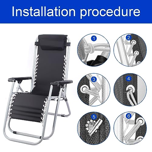 SKHAOVS 4 Pieces Universal Zero Gravity Chair Repair Cord Kit 1.3m/2m Replacement Elastic Cords Repair Tool Kit for Garden Chairs Repairing Zero