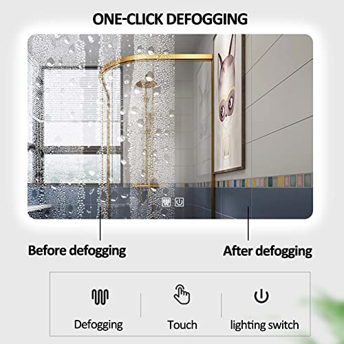 Smart Bathroom Led Wallmounted Bathroom Toilet with Light, Makeup Antifog Touch Screen Bathroom Mirror, White Lightsingle Touch