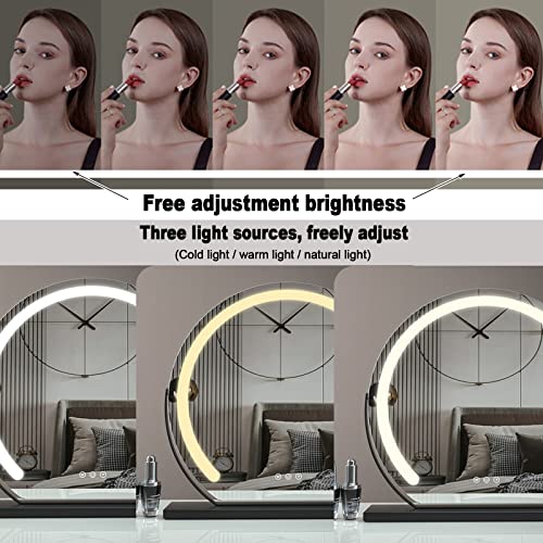 Led Semicircular wall mirror,bathroom mirror with lights, Touch Switch,5mm HD silver mirror,3 Colors Dimmable Brightness, Energy -saving,Can rota