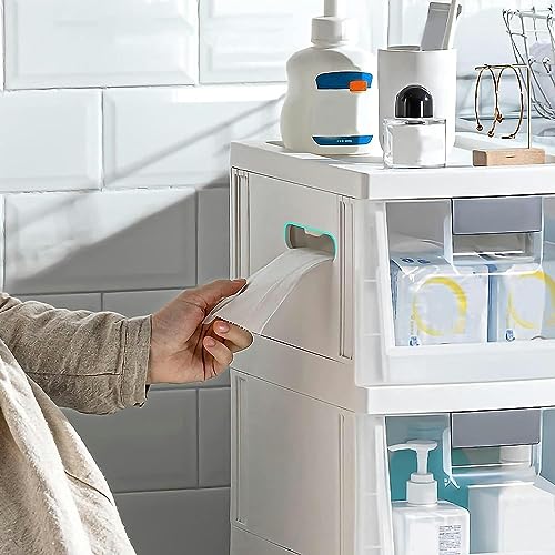 OPSREY Bathroom Floor Cabinet with Drawers Narrow Tall Floor Storage Drawer Cart with Clear Storage Drawers and Casters Large Capacity Slim Toile
