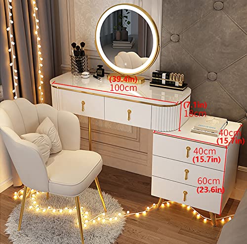 GORKEM Dressing table with LED 3-color lighted mirror Lighted dressing table and sideboard with 3 drawers Ladies and girls dressing table with ot