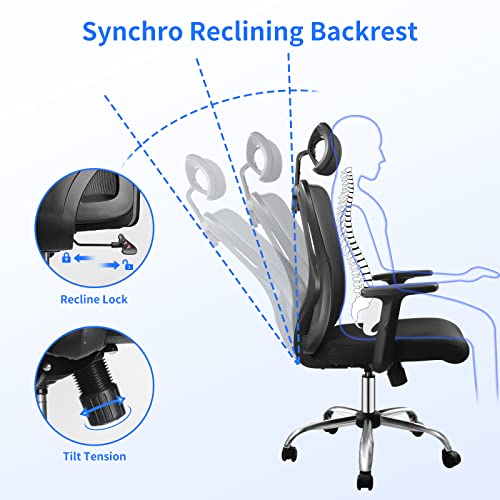 SKSBTF Ergonomic Office Desk Chair with Adjustable Headrest and Armrest Computer Mesh Chair with Lumbar Support executive Swivel Chair for Home O