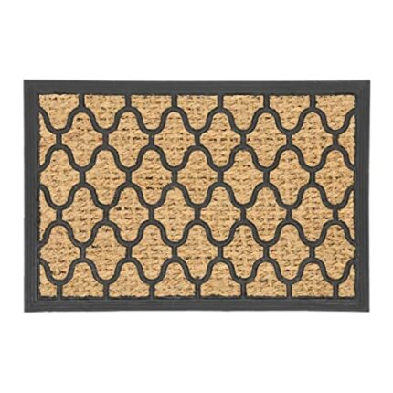 Relaxdays Chainlink Design Doormat Coir and Rubber, 60 x 40 cm, Door Mat Inside & Outside, Non-Slip Wiper, Brown, Coconut, Natural/Black
