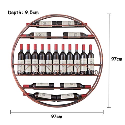 EYLINK Wine Racks,Retro Round Wall Wine Rack Red Copper American Style Wine Bottle Racks Bar Display Metal Vintage Decoration Shelf Bar Dining Ro