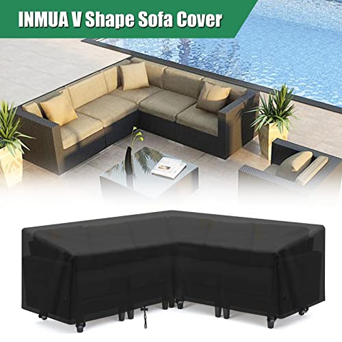 INMUA V-Shape Garden Furniture Covers Waterproof, Corner Sofa Cover 420d Heavy Duty Oxford Fabric Windproof Rip Proof Outdoor Sofa Cover (255x255