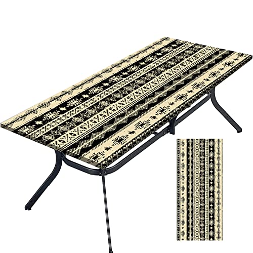 Tablecloth for Folding Table, boho Picnic Table Cover, Waterproof Fitted Table Covers for 6 Foot Tables, Elastic Rim Plastic Table Cover for Picn